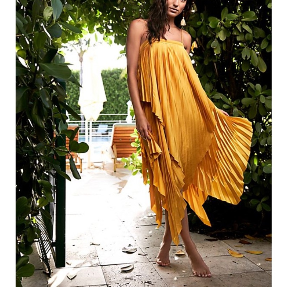 Acler X Free People Exclusive | Cedar Pleat Dress in Amber Yellow size 10
